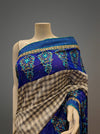 Grey Tussar Embroidered Saree With Unstitched Blouse