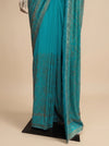 Firozi Georgette Embroidered Saree With Unstitched Blouse
