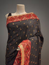 Black Crepe Embroidered Saree With Unstitched Blouse