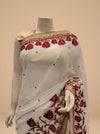 White Chiffon Embroidered Saree With Unstitched Blouse