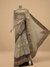 Off White Net Embroidered Saree With Unstitched Blouse