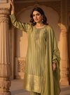 Wrapped in Elegance Pista Tissue Readymade Suit And Pant With Chinon Dupatta