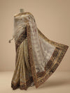 Off White Net Khaddi Embroidered Saree With Unstitched Blouse