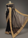 Black Georgette Embroidered Saree With Unstitched Blouse