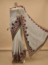 White Chiffon Embroidered Saree With Unstitched Blouse