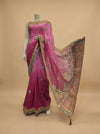 Ruby Wine Georgette Embroidered Saree With Unstitched Blouse