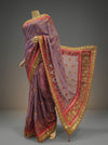 Mauve Georgette Embroidered Saree With Unstitched Blouse