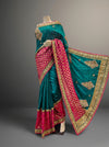 Rama Banarasi Silk Embroidered Saree With Unstitched Blouse