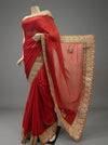 Red Georgette Embroidered Saree With Unstitched Blouse