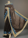 Black Crepe Embroidered Saree With Unstitched Blouse
