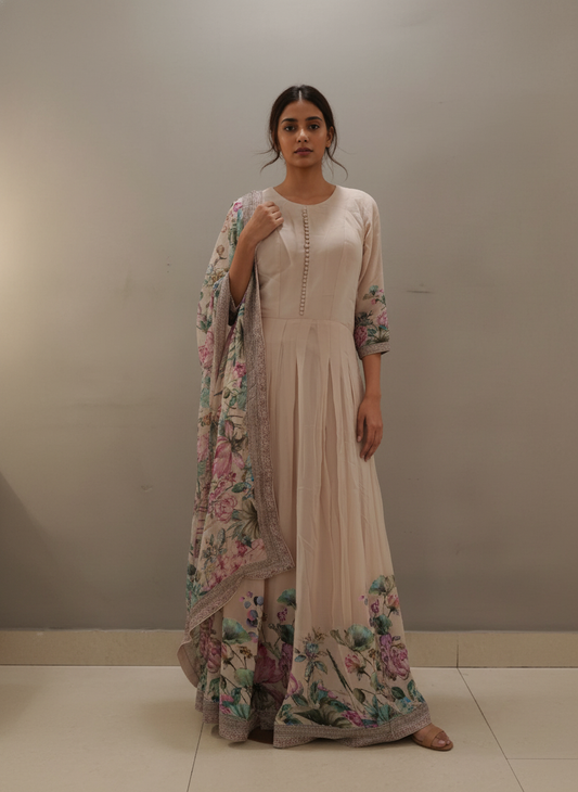 Tussar Georgette Floor Length Readymade Suit With Organza Dupatta