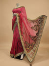 Coral Maroon Georgette Embroidered Saree With Unstitched Blouse