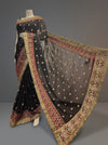 Black Crepe Embroidered Saree With Unstitched Blouse