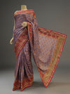 Grey Mauve Crepe Embroidered Saree With Unstitched Blouse