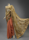 Tussar Orange Net Lace Embroidered Saree With Unstitched Blouse