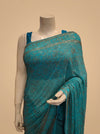 Firozi Georgette Embroidered Saree With Unstitched Blouse