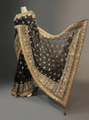 Black Crepe Embroidered Saree With Unstitched Blouse
