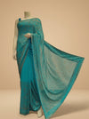 Firozi Georgette Embroidered Saree With Unstitched Blouse
