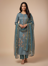 Grey Organza Unstitched Salwar Suit With Organza Dupatta