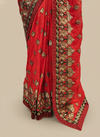 Red Georgette Embroidered Saree With Unstitched Blouse
