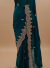 Rama Organza Embroidered Saree With Unstitched Blouse
