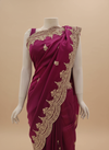 Magenta Organza Embroidered Saree With Unstitched Blouse