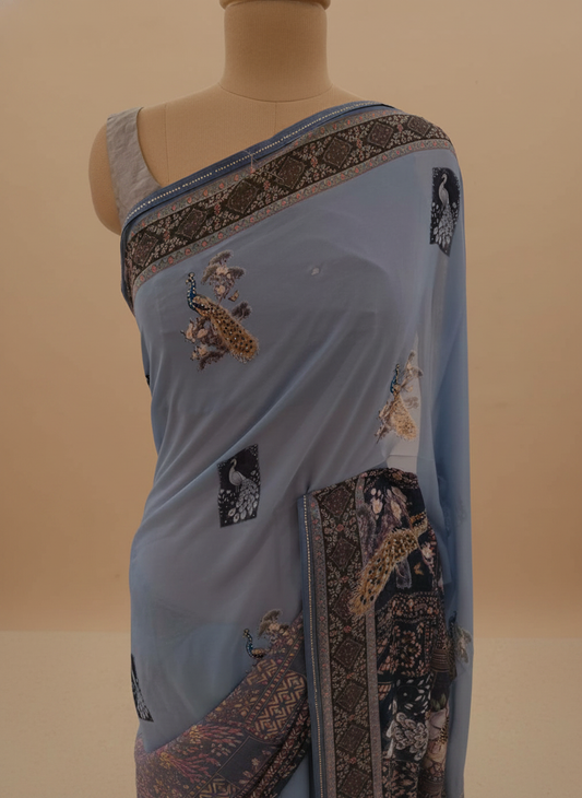 Grey Georgette Saree With Unstitched Blouse