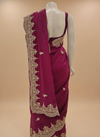 Magenta Organza Embroidered Saree With Unstitched Blouse