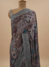 Grey Chinon Saree With Unstitched Blouse