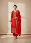 Grace Redefined Red Crepe Unstitched Salwar Kameez & Chiffon Dupatta