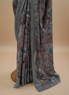 Grey Chinon Saree With Unstitched Blouse