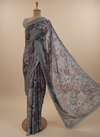 Grey Chinon Saree With Unstitched Blouse