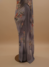 Grey Georgette Saree With Unstitched Blouse