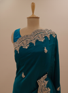 Rama Organza Embroidered Saree With Unstitched Blouse
