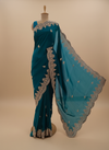 Rama Organza Embroidered Saree With Unstitched Blouse