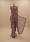 Off White Onion Georgette Saree With Unstitched Blouse