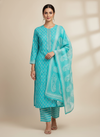 Light Firozi Cotton Unstitched Salwar Suit With Cotton Dupatta