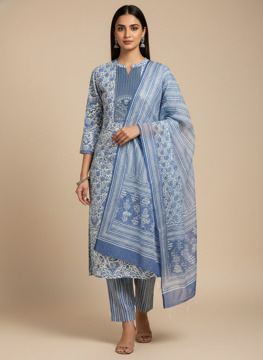 Mauve Cotton Unstitched Salwar Suit With Cotton Dupatta