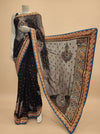 Black Chiffon Embroidered Saree With Unstitched Blouse