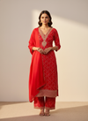 Grace Redefined Red Unstitched Cotton Salwar Kameez With Cotton Dupatta