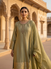 Wrapped in Elegance Pista Tissue Readymade Suit And Pant With Chinon Dupatta