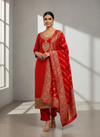 Grace Redefined Red Dolna Unstitched Salwar Kameez with Dolna Dupatta