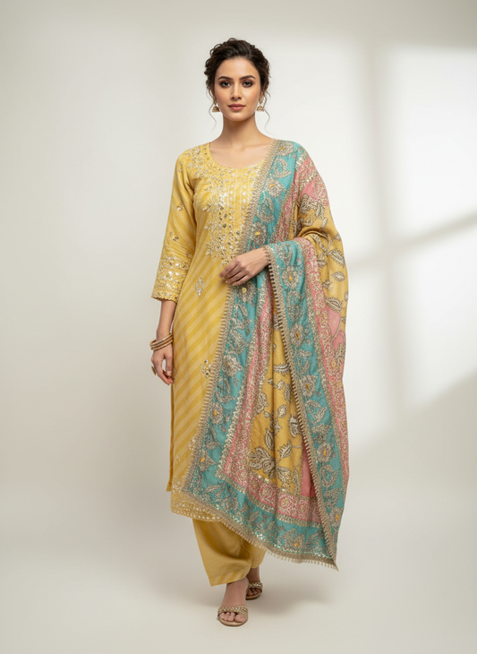 Sunshine Charm Mustard Dolna Unstitched Salwar Kameez with Chinon Dupatta