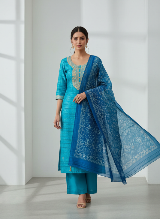 Timelessly Yours Sky Blue Cotton Unstitched Salwar Kameez With Cotton Dupatta