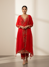 Grace Redefined Red Cotton Unstitched Salwar Kameez With Chiffon Dupatta