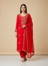 Grace Redefined Red Crepe Unstitched Salwar Kameez & Chiffon Dupatta