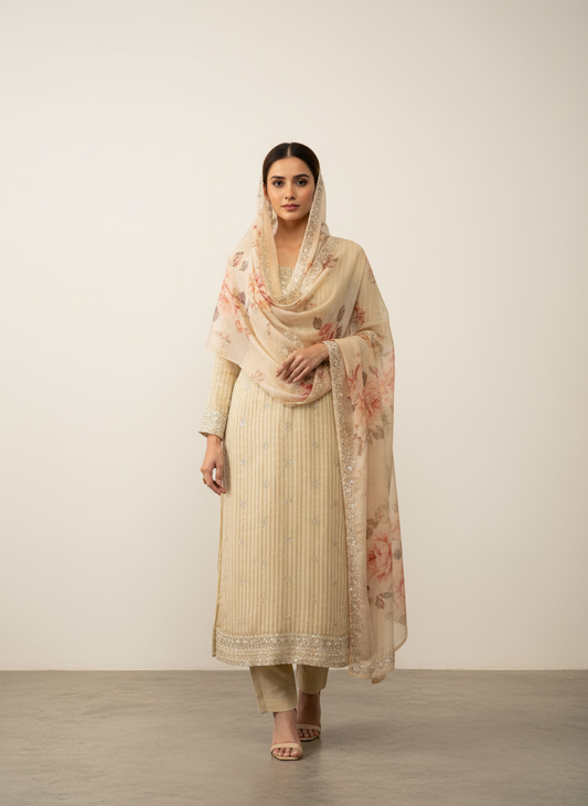Tussar Organza Unstitched Salwar Kameez With Organza Dupatta