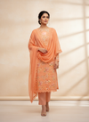 Graceful Flow Peach Georgette Unstitched Salwar Kameez With Chiffon Dupatta