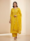 Shine Bright In Mango Gold Cotton Unstitched Salwar Kameez With Cotton Dupatta