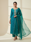 Soft Hues Rama Organza Unstitched Salwar Kameez With Organza Dupatta